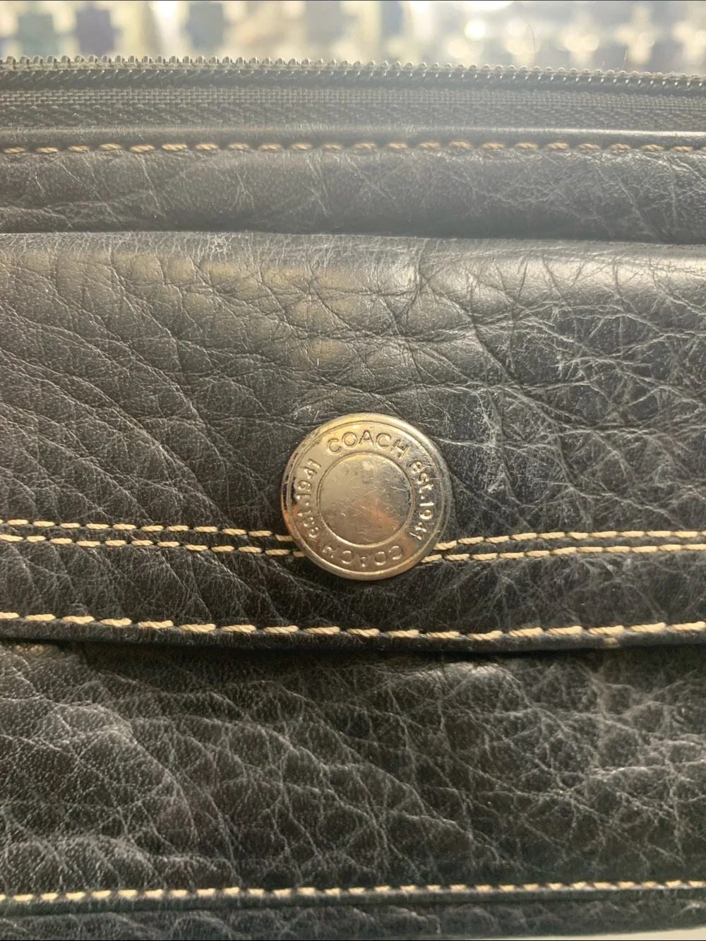 Coach Black Leather Wristlet with Contrast Stitching